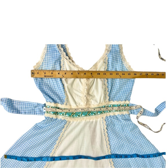 Vintage Prairie Maxi Dress Blue White Gingham Size Small - Picture 12 of 16